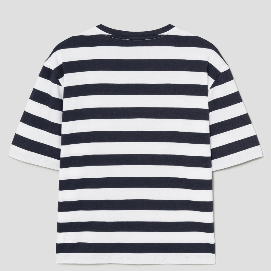 Theory Women Wide Stripe Boxy Crewneck Tee - Navy Multi