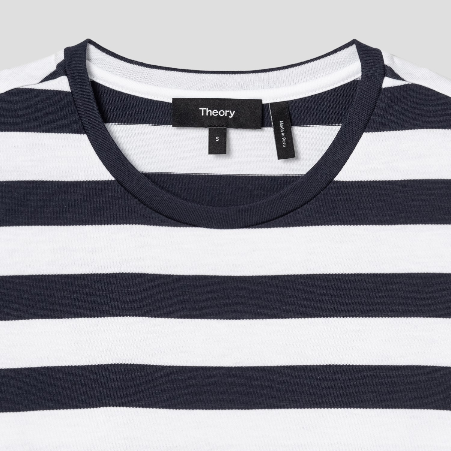 Theory Women Wide Stripe Boxy Crewneck Tee - Navy Multi
