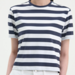 Theory Women Wide Stripe Boxy Crewneck Tee - Navy Multi