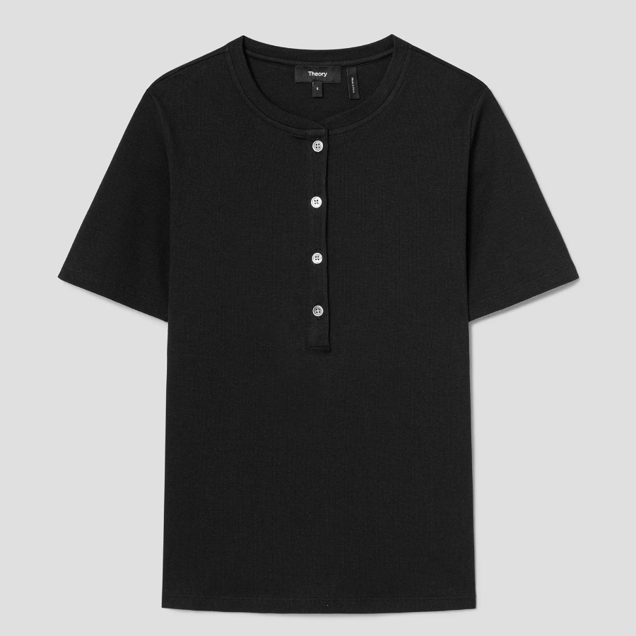 Theory Women Perry Knit Rib Henley Top - Black