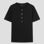 Theory Women Perry Knit Rib Henley Top - Black