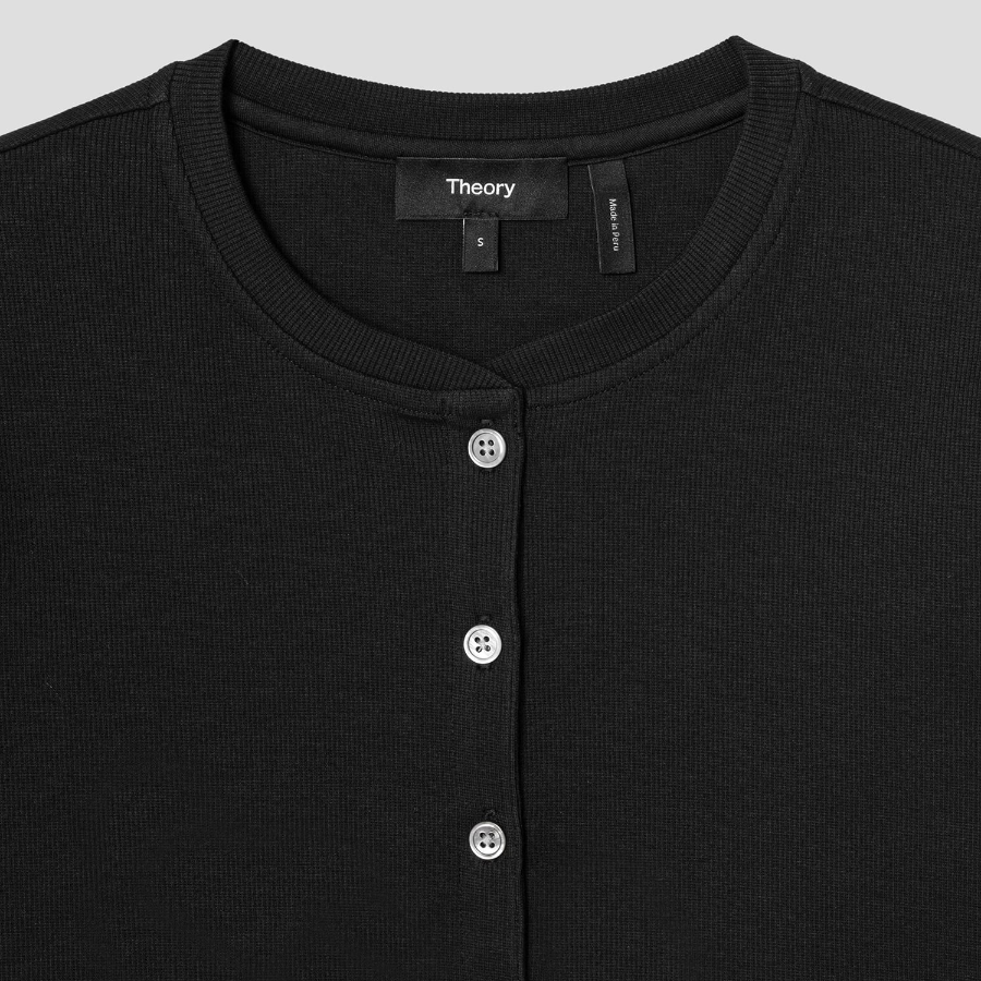 Theory Women Perry Knit Rib Henley Top - Black