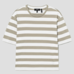 Theory Women Wide Stripe Boxy Crewneck Tee - Taupe Multi
