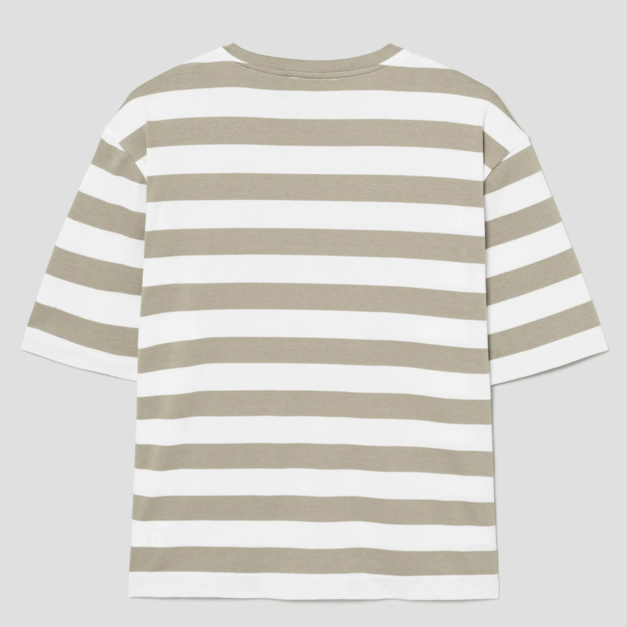 Theory Women Wide Stripe Boxy Crewneck Tee - Taupe Multi
