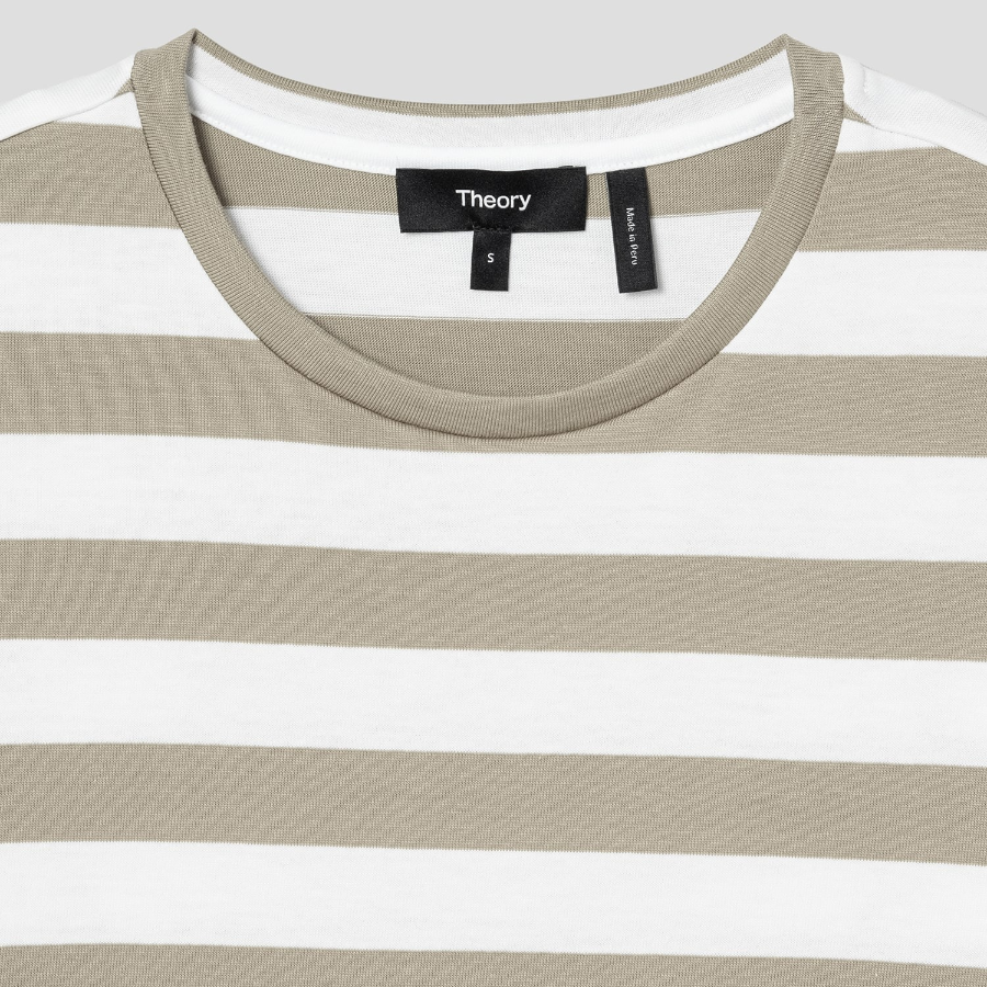 Theory Women Wide Stripe Boxy Crewneck Tee - Taupe Multi