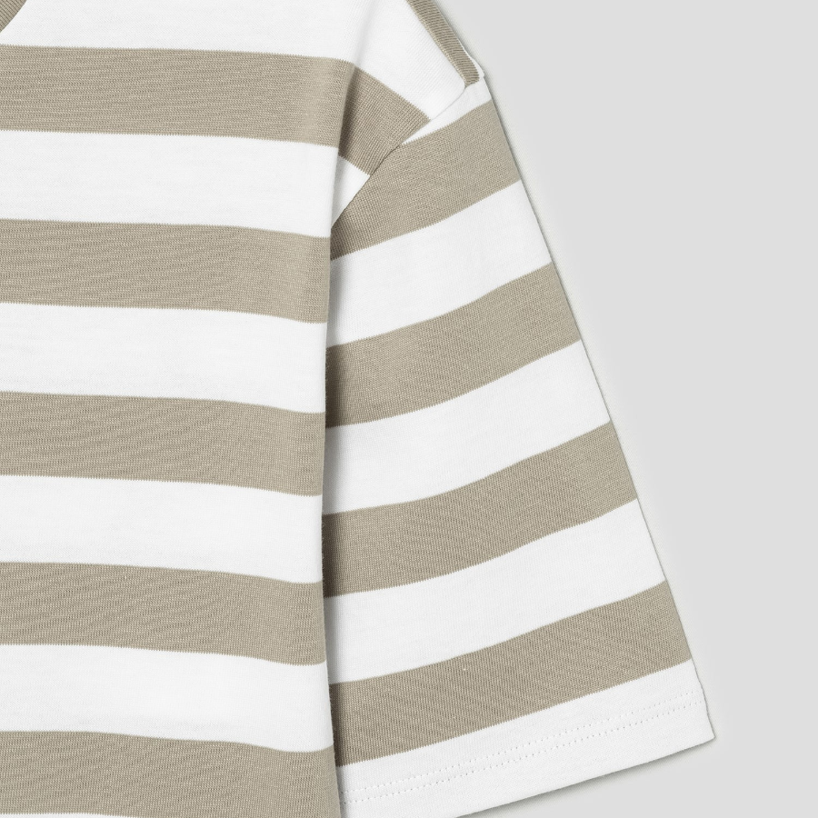 Theory Women Wide Stripe Boxy Crewneck Tee - Taupe Multi