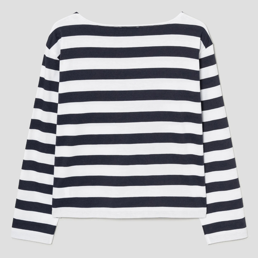 Theory Women Wide Stripe Boatneck Tee - Navy Multi