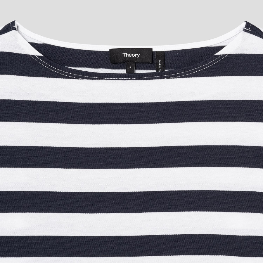 Theory Women Wide Stripe Boatneck Tee - Navy Multi