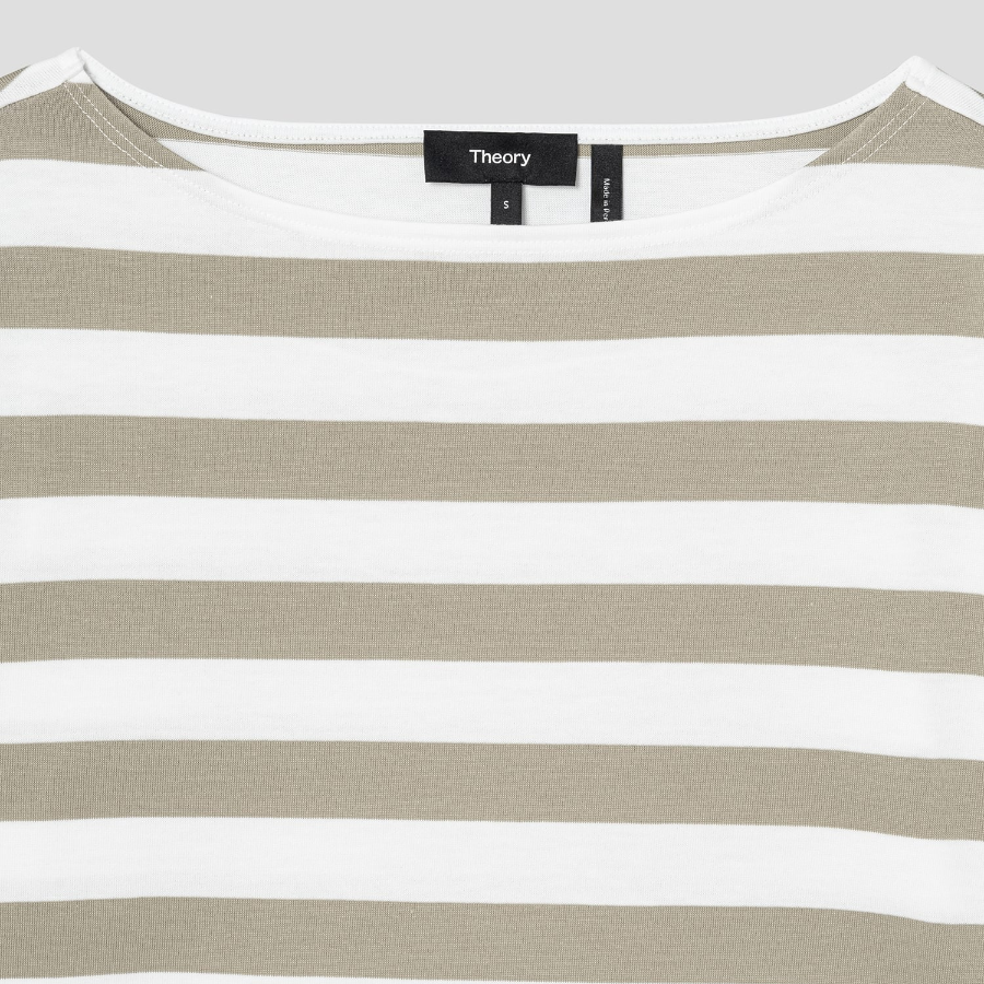 Theory Women Wide Stripe Boatneck Tee - Taupe Multi