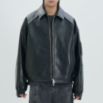 JUUN.J (Унисекс) Куртка Washed Leather Stand Collar MA-1 Jumper – Black