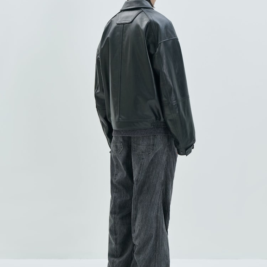 JUUN.J (Унисекс) Куртка Washed Leather Stand Collar MA-1 Jumper – Black