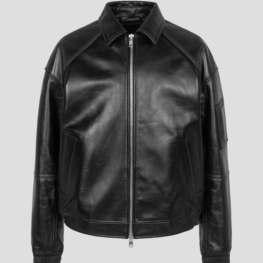 JUUN.J (Унисекс) Куртка Washed Leather Stand Collar MA-1 Jumper – Black