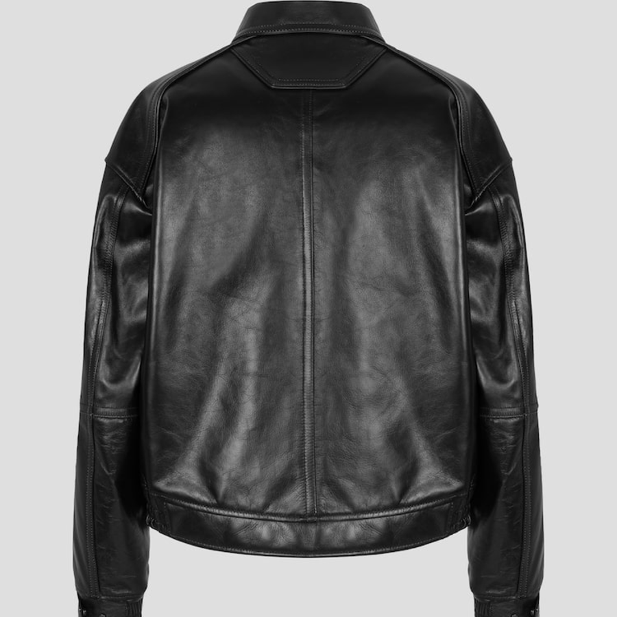 JUUN.J (Унисекс) Куртка Washed Leather Stand Collar MA-1 Jumper – Black