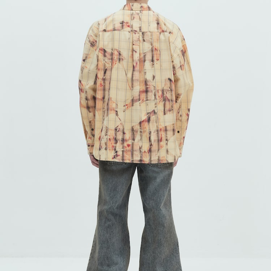 JUUN.J (Унисекс) Рубашка Sun-Bleach Print Check Loose-Fit Shirt – Yellowish Brown