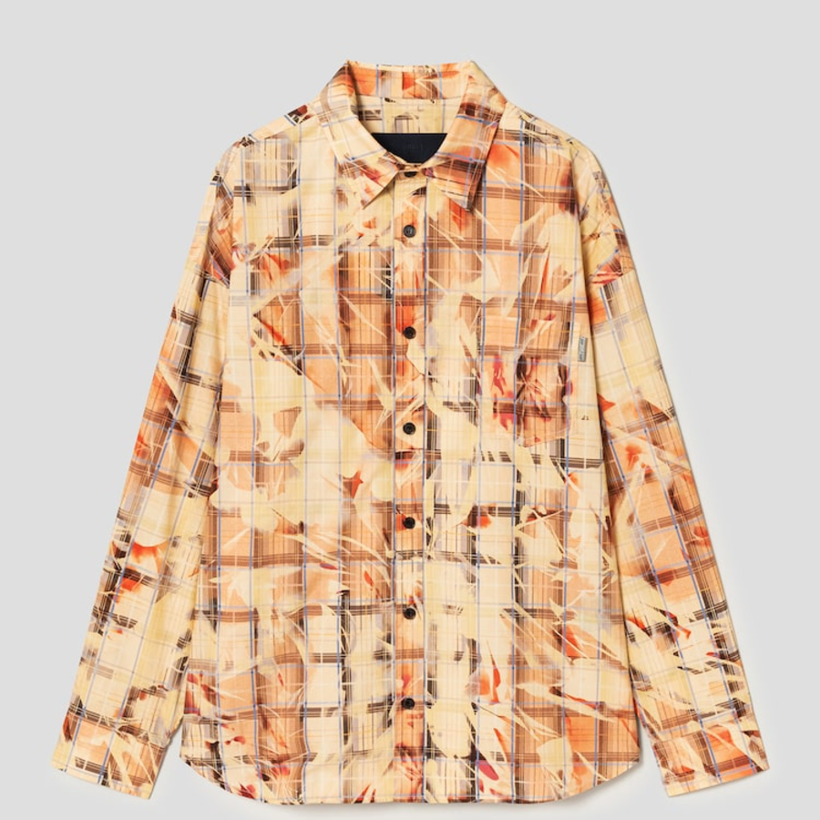JUUN.J (Унисекс) Рубашка Sun-Bleach Print Check Loose-Fit Shirt – Yellowish Brown