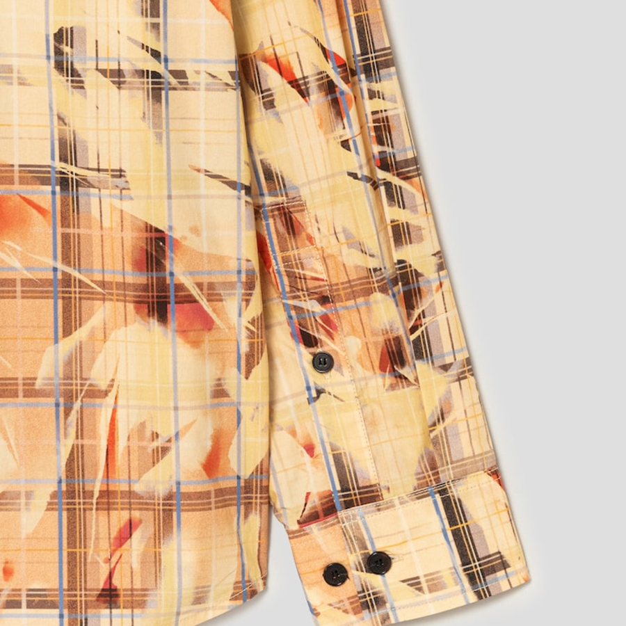 JUUN.J (Унисекс) Рубашка Sun-Bleach Print Check Loose-Fit Shirt – Yellowish Brown