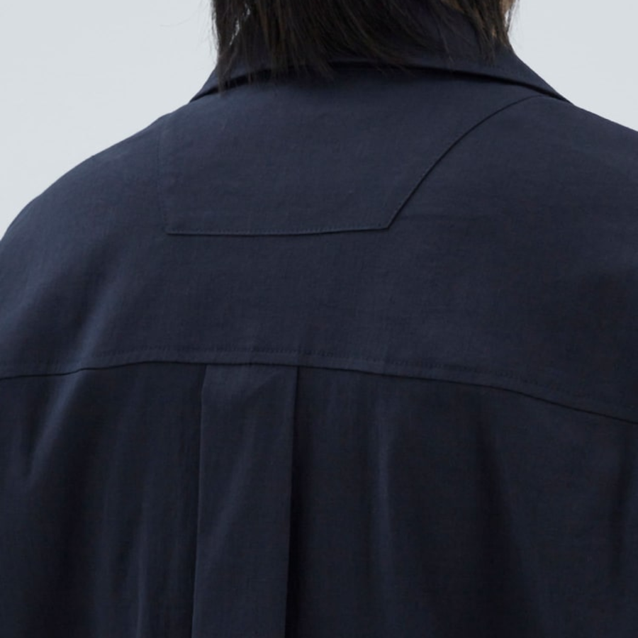 JUUN.J (Унисекс) Рубашка [CORE] Summer Linen Open-Collar Loose-Fit Short-Sleeve Shirt – Navy