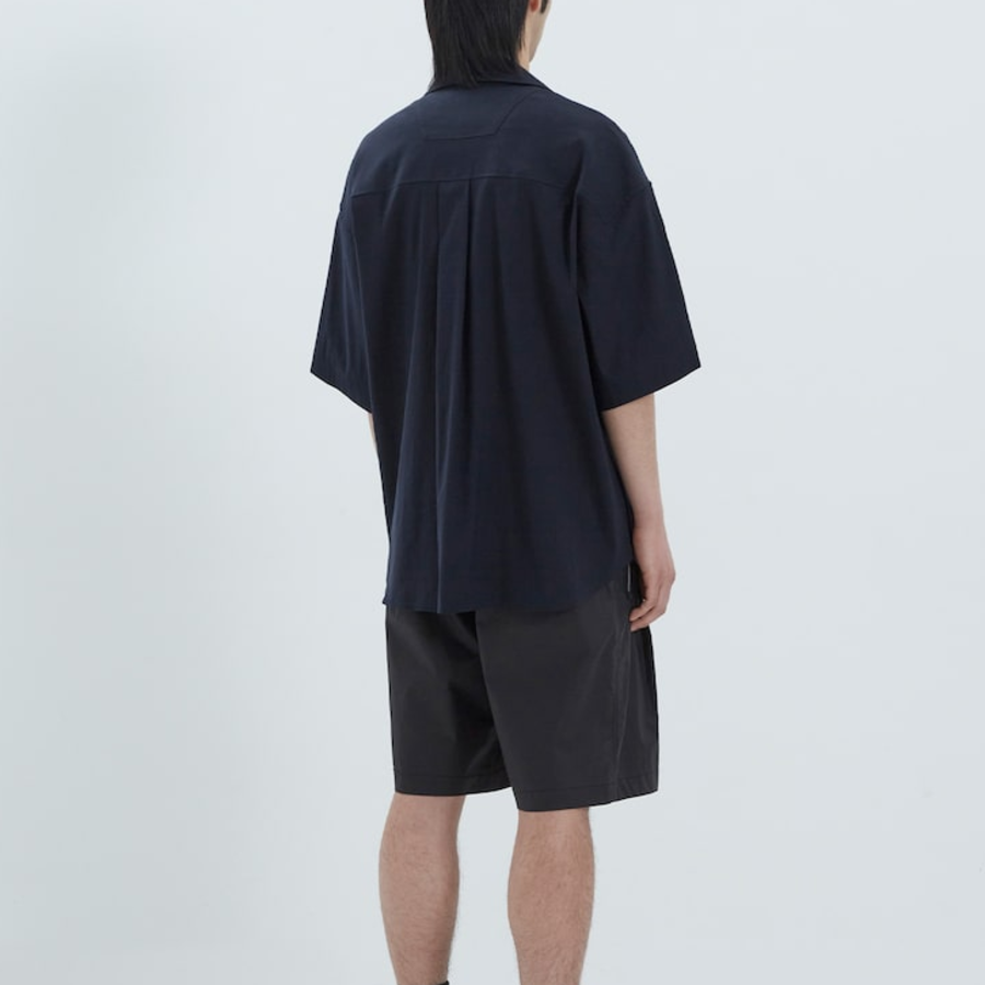 JUUN.J (Унисекс) Рубашка [CORE] Summer Linen Open-Collar Loose-Fit Short-Sleeve Shirt – Navy