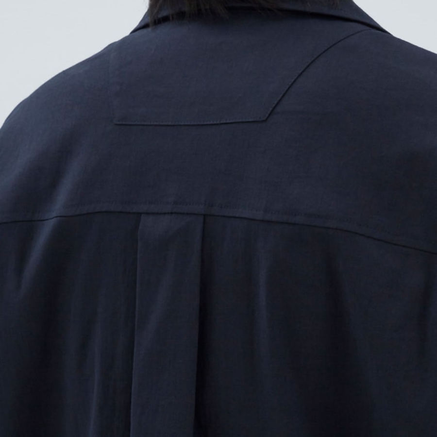 JUUN.J (Унисекс) Рубашка [CORE] Summer Linen Open-Collar Loose-Fit Short-Sleeve Shirt – Navy