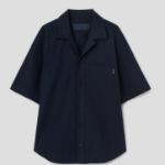 JUUN.J (Унисекс) Рубашка [CORE] Summer Linen Open-Collar Loose-Fit Short-Sleeve Shirt – Navy
