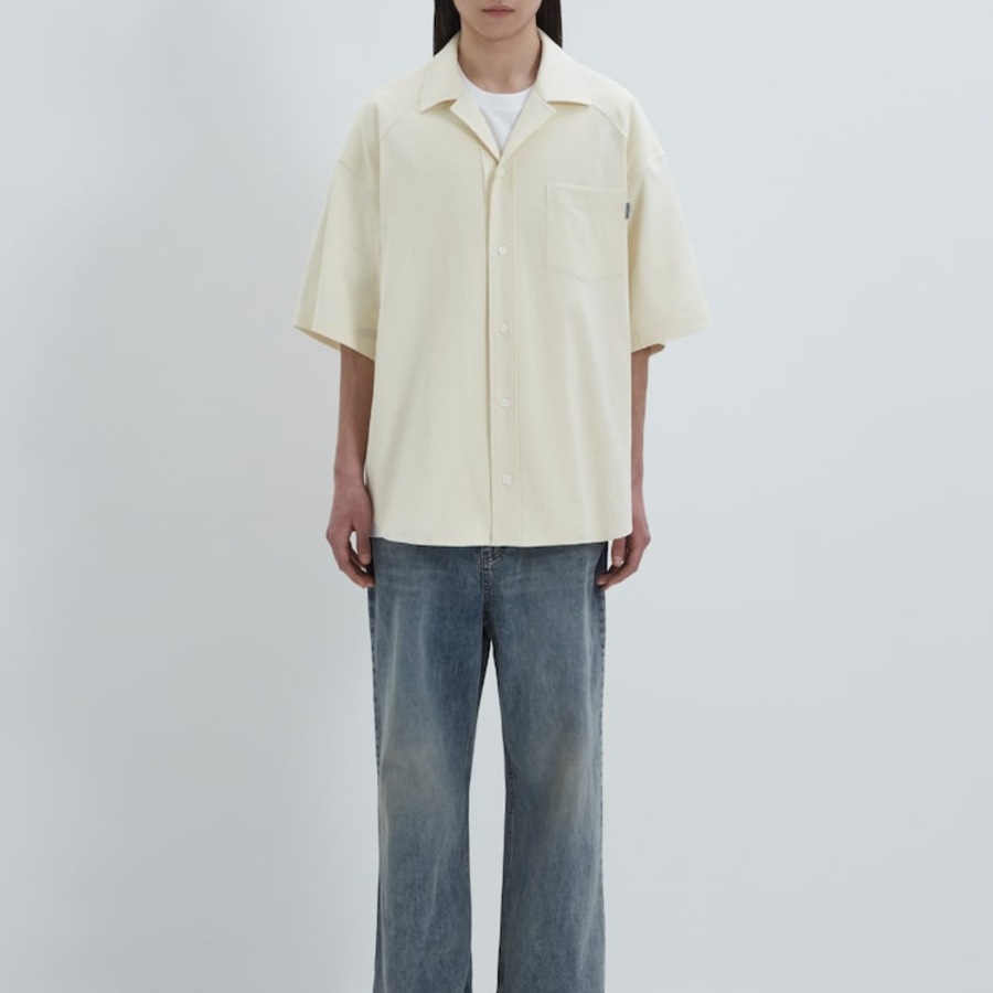 JUUN.J (Унисекс) Рубашка [CORE] Summer Linen Open-Collar Loose-Fit Short-Sleeve Shirt – Ivory