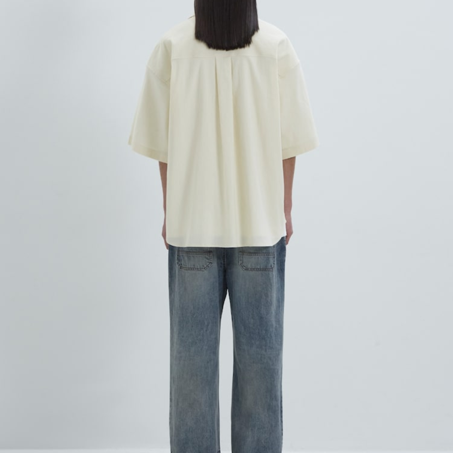 JUUN.J (Унисекс) Рубашка [CORE] Summer Linen Open-Collar Loose-Fit Short-Sleeve Shirt – Ivory