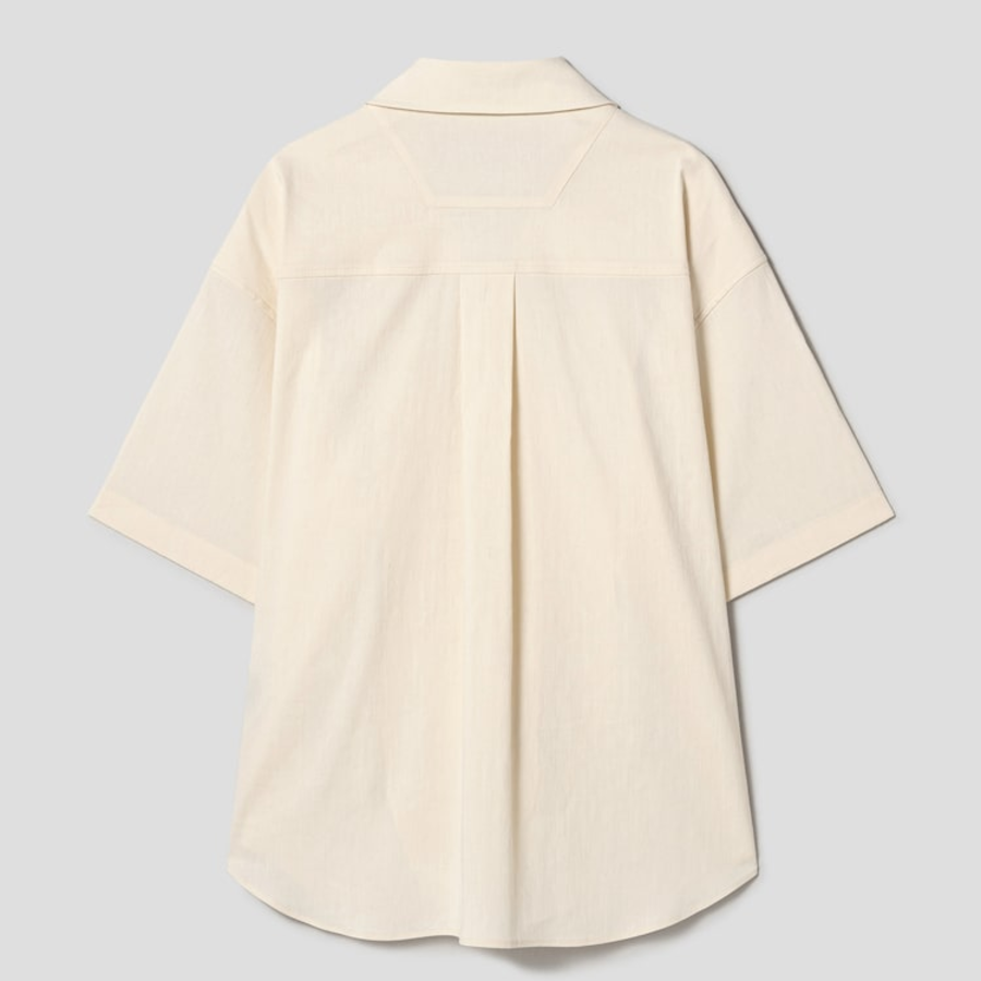 JUUN.J (Унисекс) Рубашка [CORE] Summer Linen Open-Collar Loose-Fit Short-Sleeve Shirt – Ivory