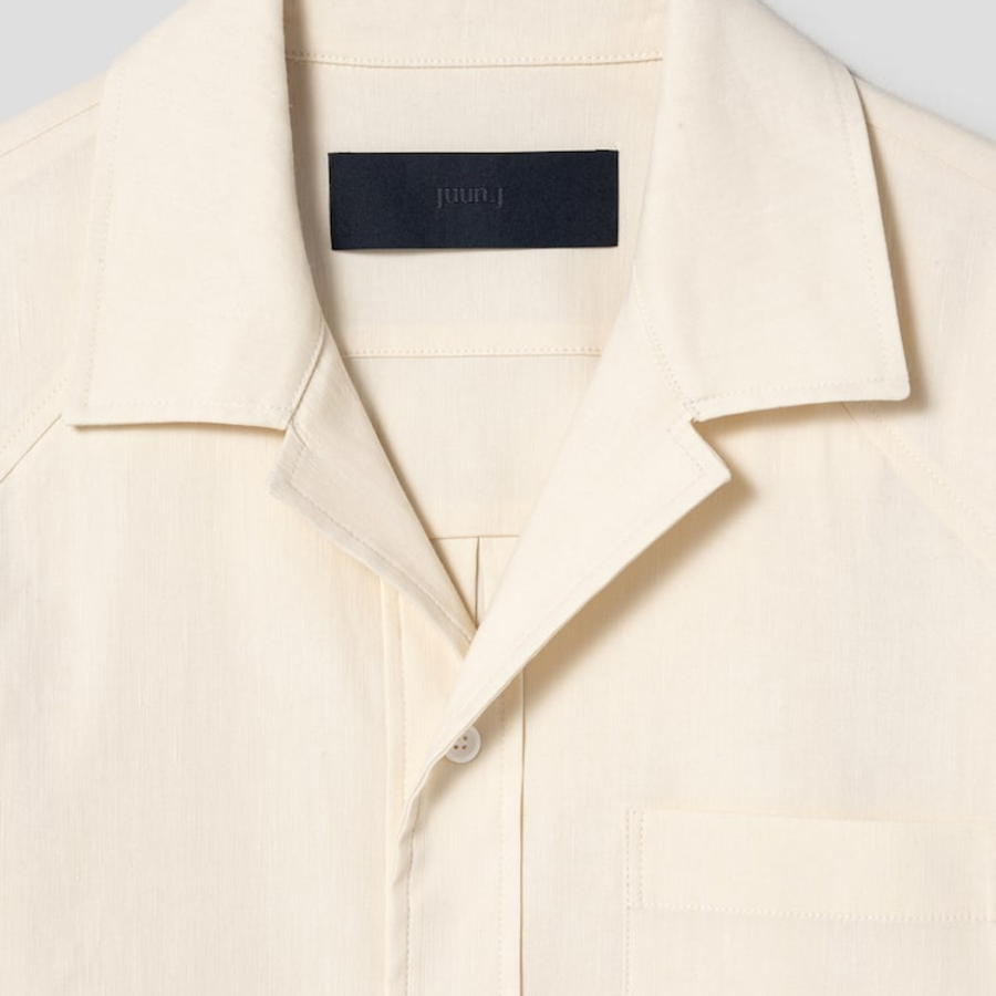 JUUN.J (Унисекс) Рубашка [CORE] Summer Linen Open-Collar Loose-Fit Short-Sleeve Shirt – Ivory