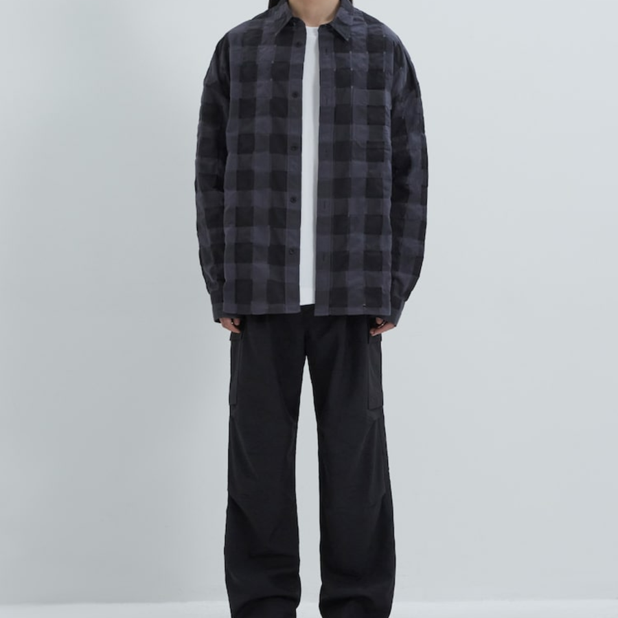 JUUN.J (Унисекс) Рубашка [CORE] Sheer Square Check Oversized Shirt – Black