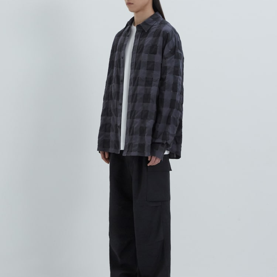 JUUN.J (Унисекс) Рубашка [CORE] Sheer Square Check Oversized Shirt – Black