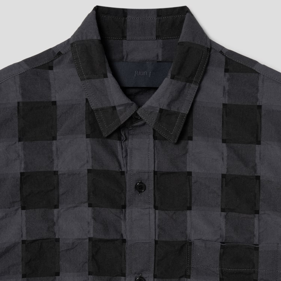JUUN.J (Унисекс) Рубашка [CORE] Sheer Square Check Oversized Shirt – Black