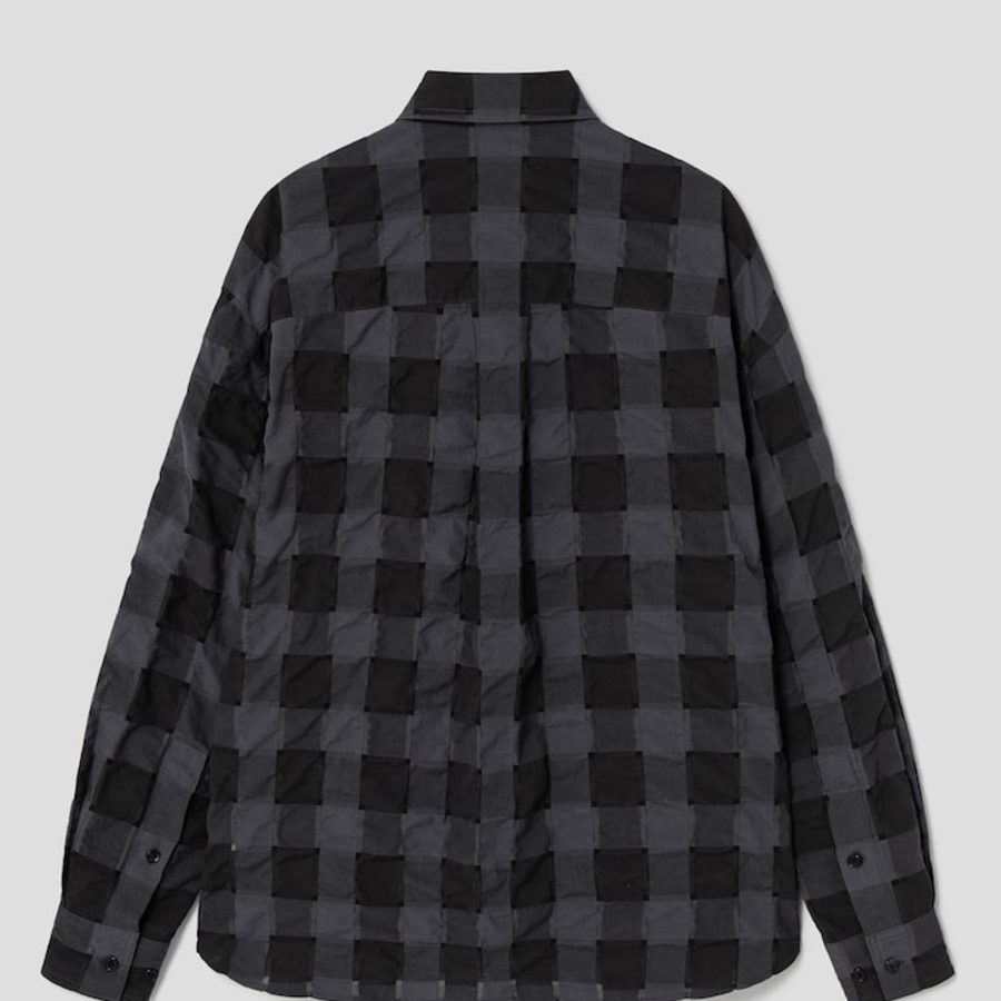 JUUN.J (Унисекс) Рубашка [CORE] Sheer Square Check Oversized Shirt – Black