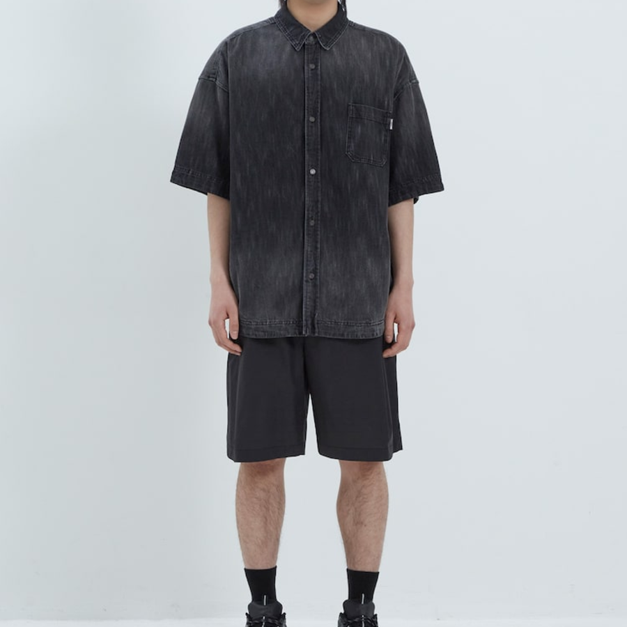 JUUN.J (Унисекс) Рубашка Denim Loose-Fit Short-Sleeve Shirt – Black