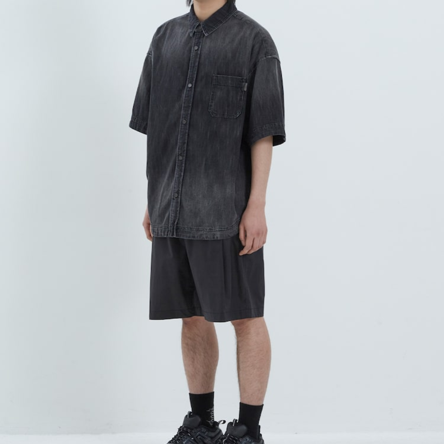 JUUN.J (Унисекс) Рубашка Denim Loose-Fit Short-Sleeve Shirt – Black