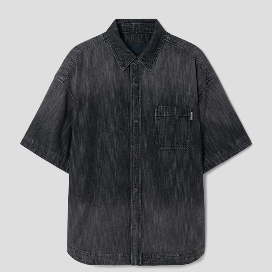 JUUN.J (Унисекс) Рубашка Denim Loose-Fit Short-Sleeve Shirt – Black
