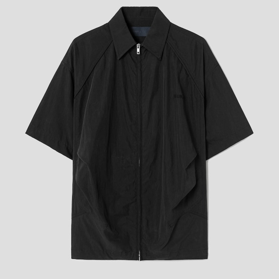 JUUN.J (Унисекс) Рубашка Multi-Tuck Zip-Up Short-Sleeve Shirt – Black