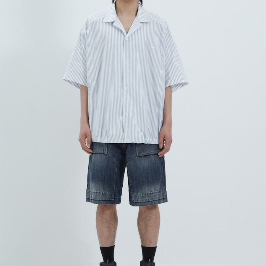 JUUN.J (Унисекс) Рубашка [CORE] Cotton Poly Stripe Coach Short-Sleeve Shirt – Blue