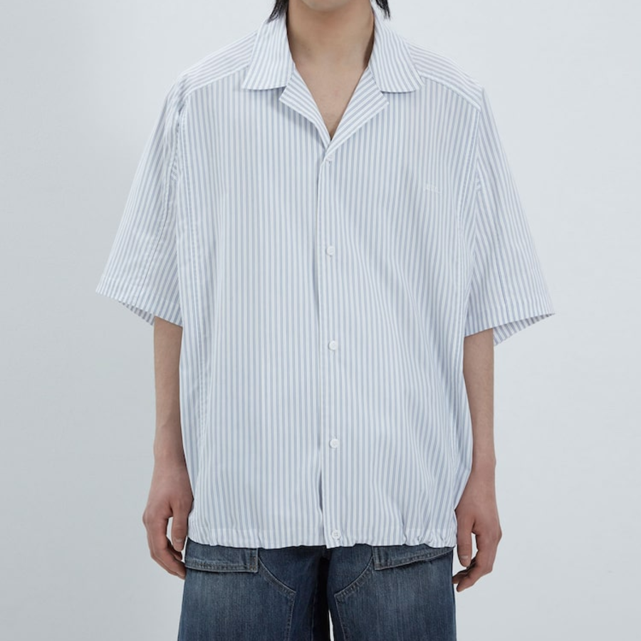 JUUN.J (Унисекс) Рубашка [CORE] Cotton Poly Stripe Coach Short-Sleeve Shirt – Blue