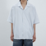 JUUN.J (Унисекс) Рубашка [CORE] Cotton Poly Stripe Coach Short-Sleeve Shirt – Blue