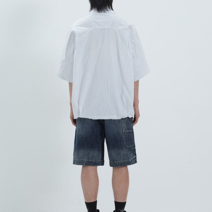 JUUN.J (Унисекс) Рубашка [CORE] Cotton Poly Stripe Coach Short-Sleeve Shirt – Blue