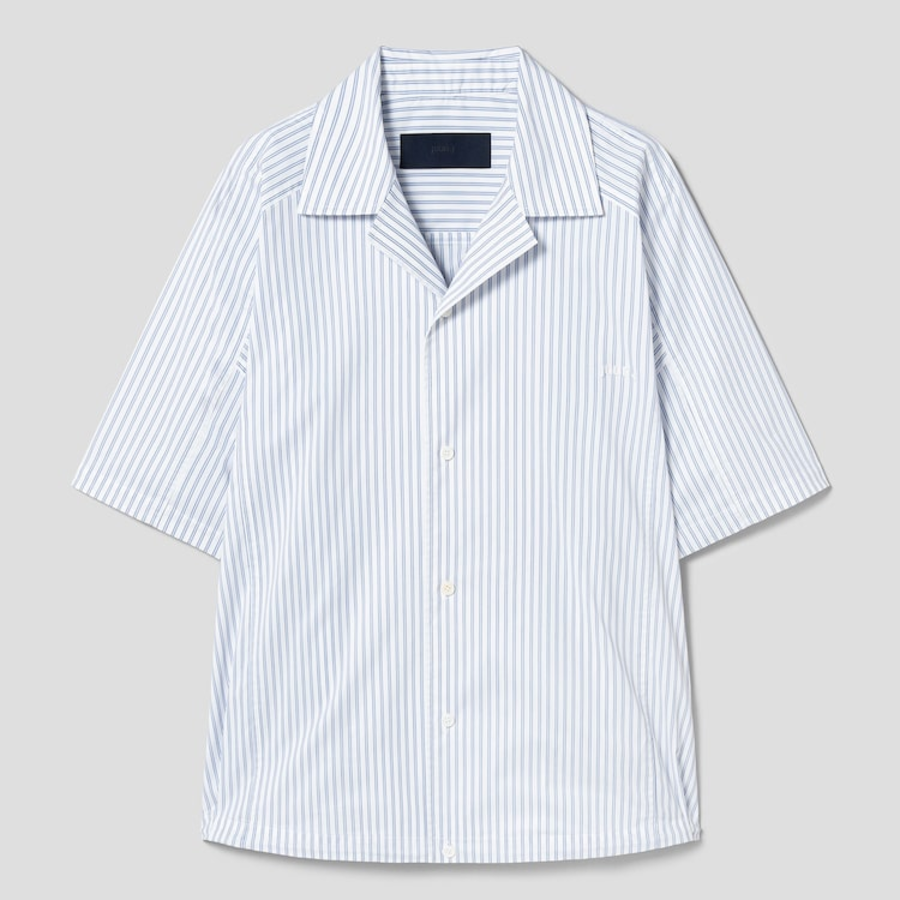 JUUN.J (Унисекс) Рубашка [CORE] Cotton Poly Stripe Coach Short-Sleeve Shirt – Blue