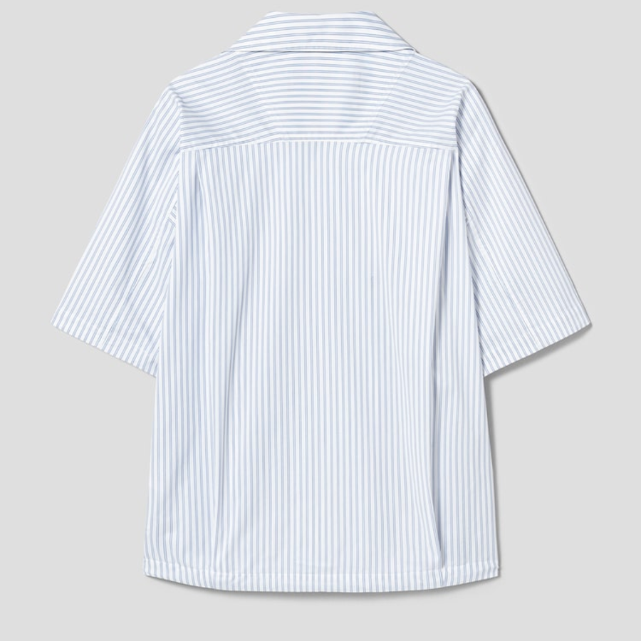 JUUN.J (Унисекс) Рубашка [CORE] Cotton Poly Stripe Coach Short-Sleeve Shirt – Blue