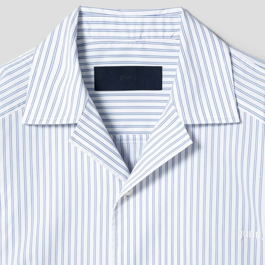 JUUN.J (Унисекс) Рубашка [CORE] Cotton Poly Stripe Coach Short-Sleeve Shirt – Blue