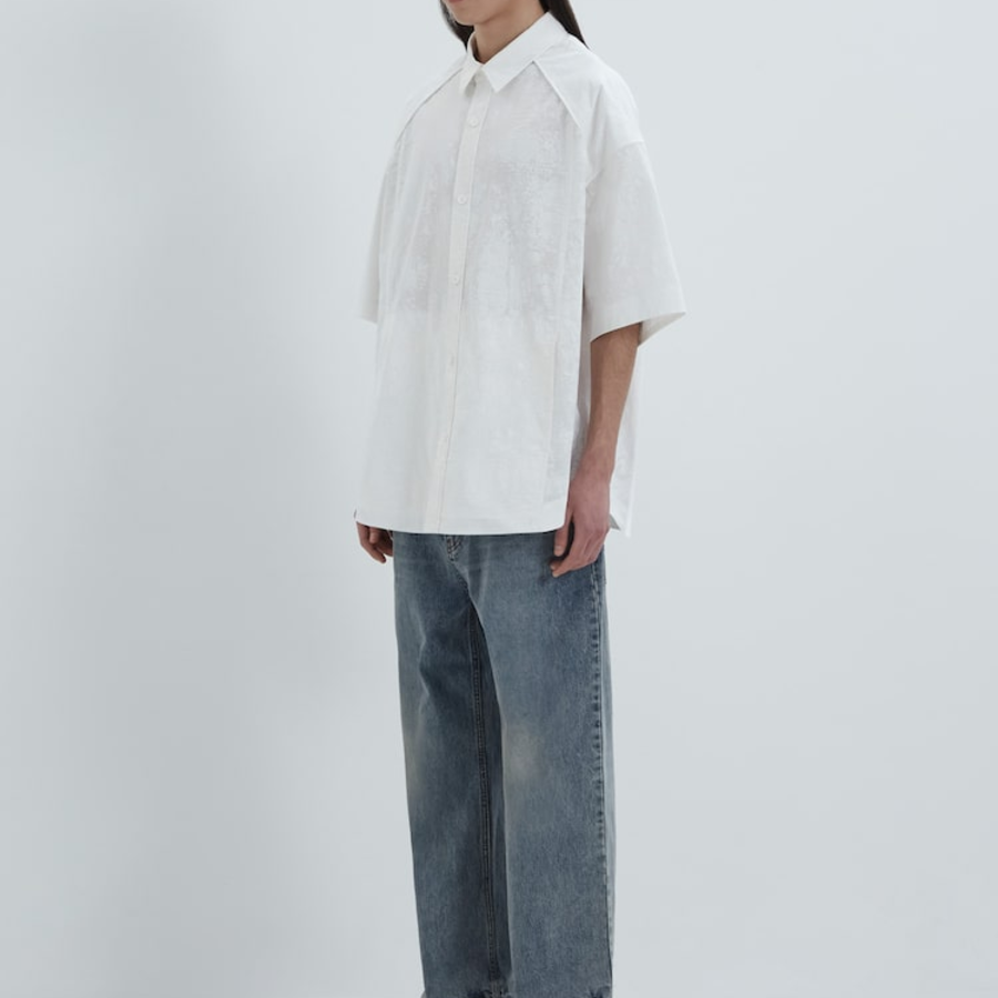 JUUN.J (Унисекс) Рубашка [CORE] Painting Stripe Hidden Pocket Piping Oversized Short-Sleeve Shirt – White