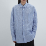 JUUN.J (Унисекс) Рубашка [CORE] Wrinkle Stripe Loose-Fit Shirt – Blue