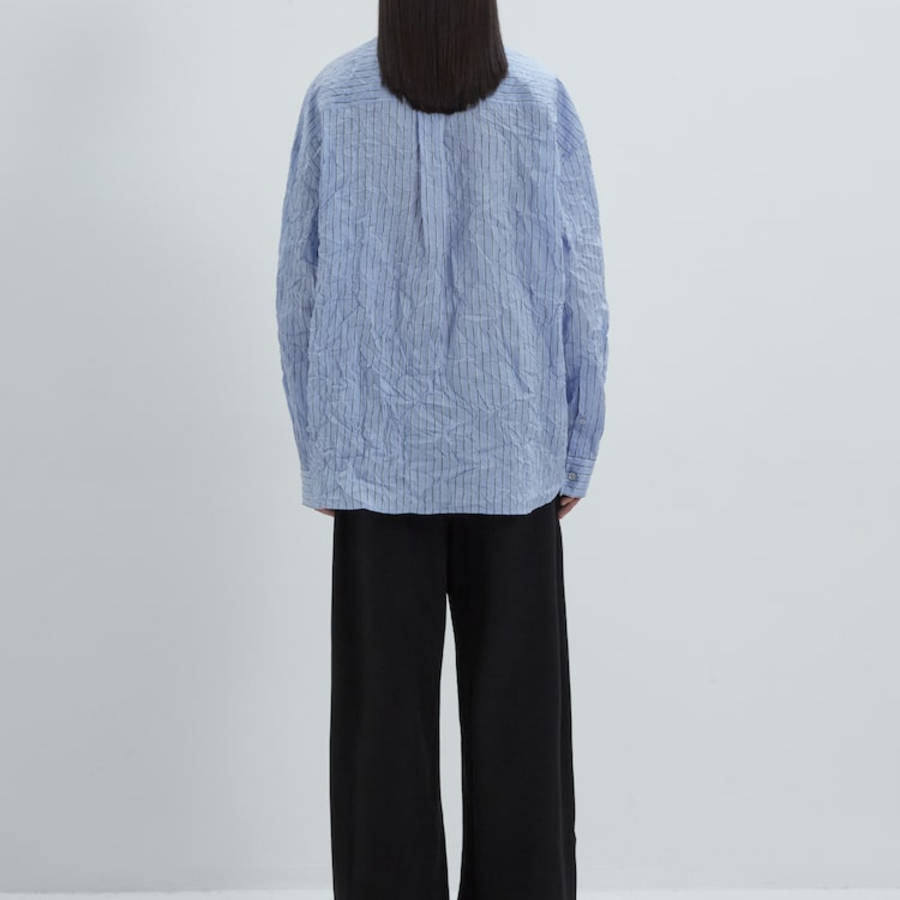 JUUN.J (Унисекс) Рубашка [CORE] Wrinkle Stripe Loose-Fit Shirt – Blue