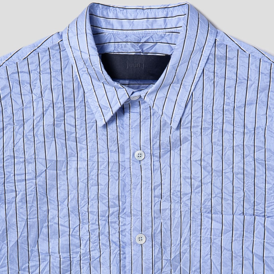 JUUN.J (Унисекс) Рубашка [CORE] Wrinkle Stripe Loose-Fit Shirt – Blue