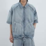 JUUN.J (Унисекс) Рубашка Denim Zip-Up Short-Sleeve Shirt – Blue