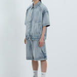 JUUN.J (Унисекс) Рубашка Denim Zip-Up Short-Sleeve Shirt – Blue