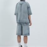 JUUN.J (Унисекс) Рубашка Denim Zip-Up Short-Sleeve Shirt – Blue